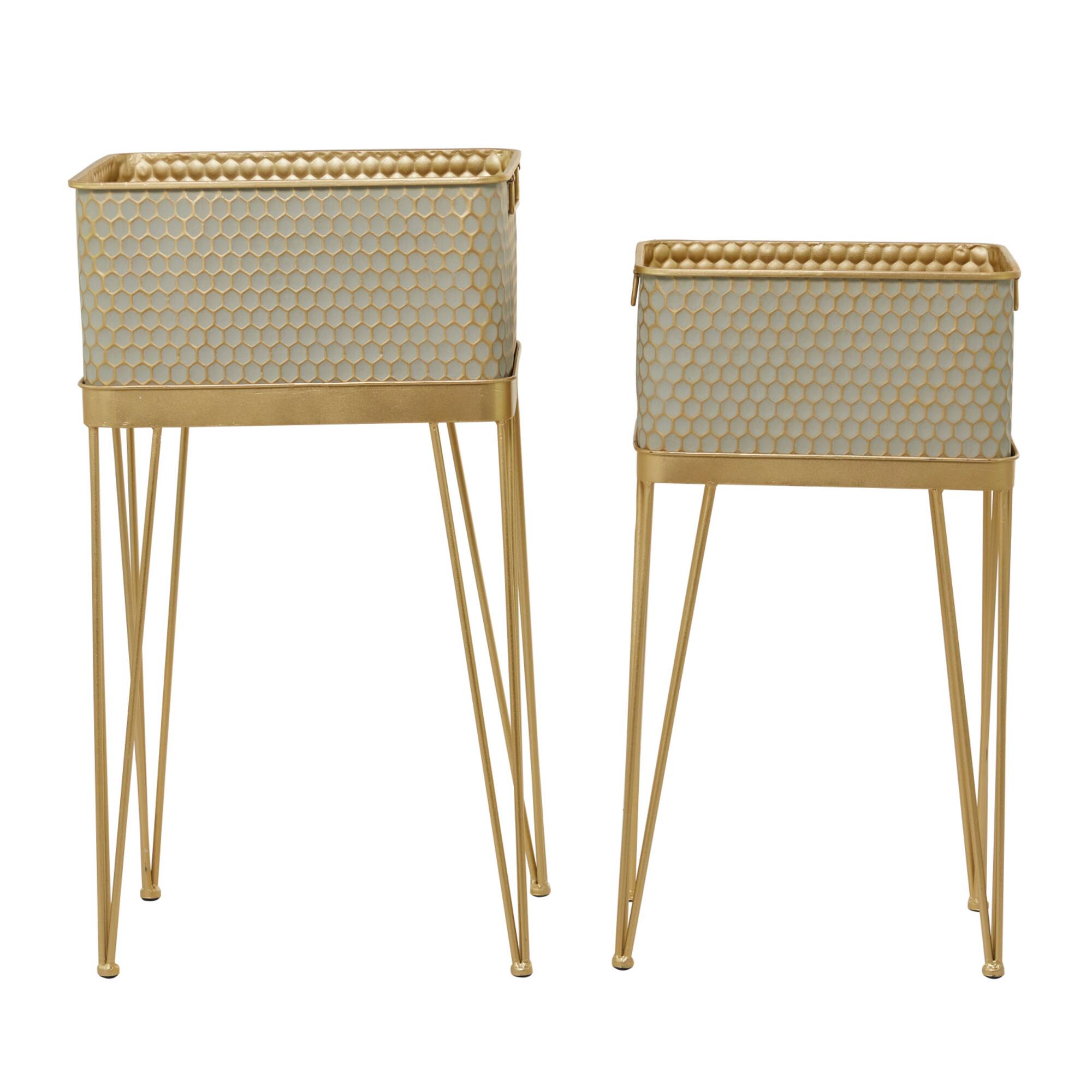 Gold Modern Planter, Set of 2" 30", 27"
